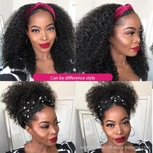 Top Selling New Arrival Human Hair Kinky Curly Headband Wigs Cheap Machine Made Non Lace Wig On Sale